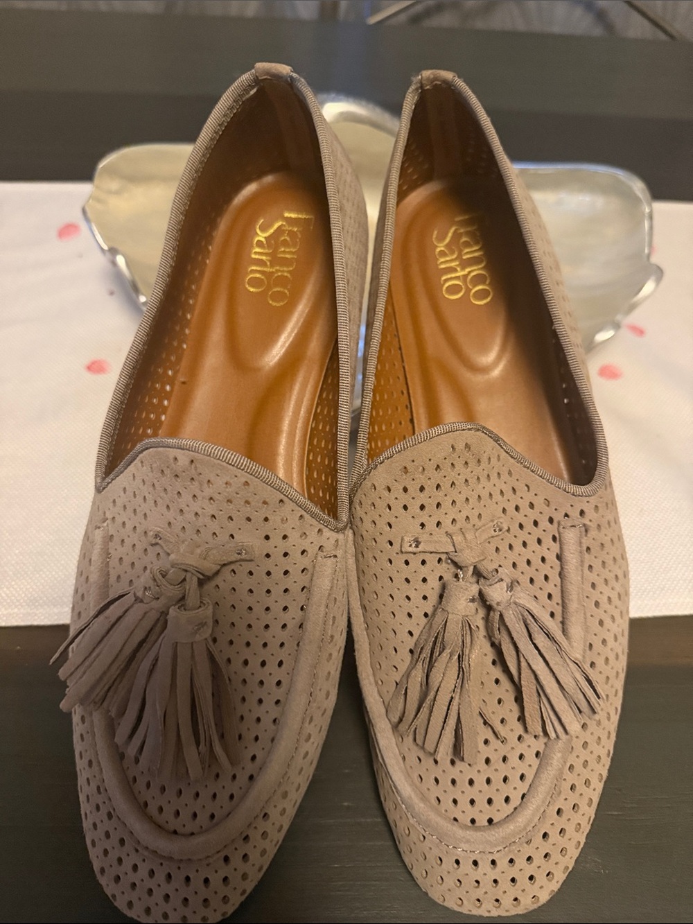 Franco Sarto Taupe Suede Tassel Loafers